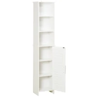 kleankin Tall Bathroom Floor Cabinet, Freestanding Linen Tower with Adjustable Shelf and Cupboard, Narrow Side Storage Organizer, White(m-15)