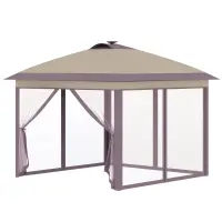 Outsunny 11' x 11' Pop Up Gazebo, Instant Canopy Tent with Solar LED Light, Remote Control, Netting and Carrying Bag for Backyard Garden Patio, Beige(m-1)