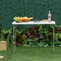 Outsunny 4ft Outdoor Folding Camping Table Garden Backyards BBQ Party Picnic Adjustable Table White(m-1)