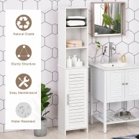 kleankin Tall Bathroom Floor Cabinet, Freestanding Linen Tower with Adjustable Shelf and Cupboard, Narrow Side Storage Organizer, White(m-7)