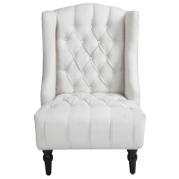 HOMCOM Linen Fabric Button Tufted Wingback Accent Chair with Thick Padded Cushioned Seats and Wooden Legs for Living Room and Bedroom, Beige(m-10)
