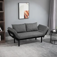 HOMCOM Single Person Chaise Lounger, Modern Sofa Bed with 5 Adjustable Positions, 2 Large Pillows, and Birch Legs, Charcoal Grey(m-9)