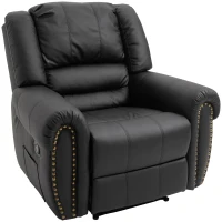 HOMCOM Recliner Chair Added Footrest Cushion Padded Seat Modern Nail Sofa PU Leather for Living Room Club Home Theater Seating, Black(m-1)