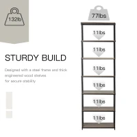HOMCOM Modern 7 Tier Bookshelf Bookcase Utility Storage Shelf Organizer for Home Office with Display Rack Metal Frame, Grey Oak(m-7)