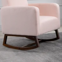 HOMCOM Accent Lounge Rocking Chair with Solid Curved Wood Base and Linen Padded Seat, Pink(m-16)