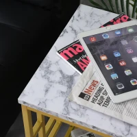 HOMCOM Modern Faux Marble Living Room Accent Side Table with Art-Deco Style Design & Strong Metal Frame, White&Gold(m-5)