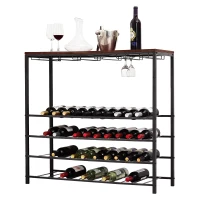 HOMCOM Industrial 40 Bottles Wine Rack w/ Stemware Storage Wood Free-standing Displayer(m-2)