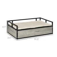 PawHut Elevated Dog Bed, Furniture Style Pet Sofa Couch, Soft Modern Puppy Lounger with Storage Drawer, Cushion, for Medium-sized Animals, Grey(m-3)