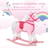 Qaba Kids Plush Toy Rocking Horse Pony Toddler Ride on Animal Rocker with Realistic Sounds, Birthday Gifts for Girls, Pink(m-6)