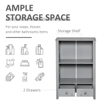 kleankin X- Frame Freestanding Floor Bathroom Storage with Two Drawers, Storage Organizer, Cabinet with 3 Shelves, Gray(m-4)