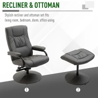HOMCOM Adjustable Leisure Recliner Chair and Ottoman Set with Swiveling Base, Faux Leather, Grey(m-7)