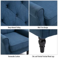 HOMCOM Fabric Tufted Club Accent Chair with Wooden Legs, Blue(m-5)