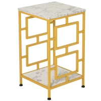 HOMCOM Modern Faux Marble Living Room Accent Side Table with Art-Deco Style Design & Strong Metal Frame, White&Gold(m-1)
