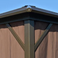 Outsunny 10' x 10' Hardtop Gazebo with Curtains and Netting, Permanent Pavilion Metal Roof Gazebo Canopy with Aluminum Frame, for Garden, Patio, Backyard, Deck, Dark Brown(m-11)
