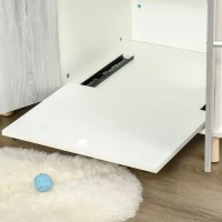 PawHut Cat Litter Box Enclosure Washroom Cave House Decorative End Table Wooden Cabinet Indoor with Magnetic Door Slide-out Board White(m-9)