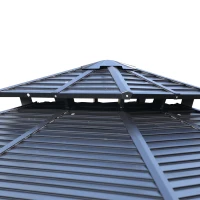 Outsunny 10' x 10' Steel Hardtop Gazebo Garden Sun Shelter with Mosquito Netting and Curtains Hanging Hook Aluminum Frame(m-10)