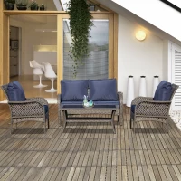 Outsunny 4-Piece Outdoor Wicker Sofa Set, Outdoor PE Rattan Conversation Furniture with 4 Chairs & Table, Water-Fighting Material, Blue(m-2)