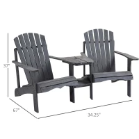 Outsunny Outdoor Wood Adirondack Chair Reclined Bench w/ Coner Table & Umbrella Hole(m-3)