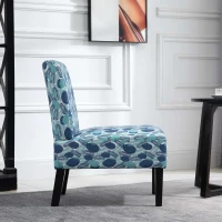 HOMCOM Linen Fabric Dining Chair with Pine Wood Legs and Sponge Padded Cushion, for Living Room, Dining Room, Leaf Pattern(m-5)