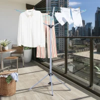 HOMCOM Foldable Umbrella Clothes Drying Rack Bed Sheet Dryer Aluminum 3 Arms 18 Lines 52.5ft Indoor Outdoor Pre-Assembled(m-1)