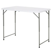 Outsunny 4ft Outdoor Folding Camping Table Garden Backyards BBQ Party Picnic Adjustable Table White(m-2)