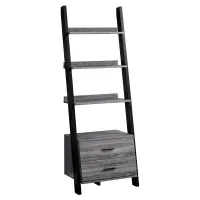 Monarch 69" Contemporary Wood Grain-Look 4-Shelf Ladder Bookcase with Storage Drawers - Black / Grey Tones Finish(m-1)
