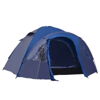 Outsunny Double Layer Camping Tent 2 - 4 Person Portable Folding Dome Shelter Hiking Travel Tent Blue(m-1)