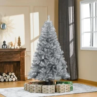 HOMCOM 6ft Unlit Full Pine Artificial Christmas Tree with Realistic Branches, Fake Holiday Tree with 1000 Tips, Silver(m-2)