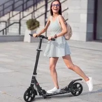 Soozier Foldable Kick Scooter with Adjustable Handlebar, Disc Brake, Rear Brake, 7.75'' Big Solid Wheels and Shock Absorption System, 100kg Capacity for 14+ Teens Adult Kids(m-1)