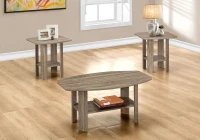 Monarch 3 Piece Contemporary Shelved Wood-Look Coffee Table / Two Matching End Tables Set - Dark Taupe(m-2)