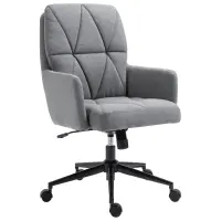 Vinsetto Office Chair Swivel Upholstered Task Chair with Double Thick Padded Backrest, Adjustable Height, Soft Cushioned Seat and 5 Wheels, Grey(m-1)