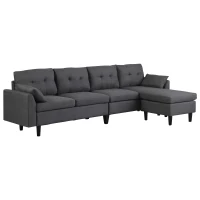HomCom Elegant 3 Piece Sofa Chaise Lounge Set with Wooden Leg Footstool, & Large Multifunctional Loveseat - Grey(m-1)