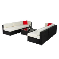 Outsunny 7pc Outdoor Rattan Sectional Patio Furniture Set - Cream/Brown(m-5)