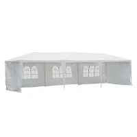 Outsunny 10X30ft Gazebo Canopy Party Tent Outdoor Event Sunshade Portable with 5 Removable Sidewalls White(m-2)