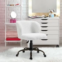 HOMCOM Faux Fur Home Office Chair, Accent Swivel Desk Chair, Makeup Vanity Seat with Adjustable Height, White(m-9)