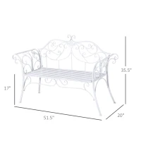 Outsunny Two-Seat Iron Garden Bench Outdoor Metal Patio Loveseat Garden Seat Chair, White(m-3)