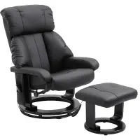 HOMCOM Massage Recliner Chair with Ottoman, 360° Swivel Recliner and Footstool, PU Leather Reclining Chair with Side Pocket and Remote Control, Black(m-1)
