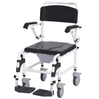 HOMCOM Accessibility Commode Wheelchair, Rolling Shower Wheelchair with 4 Castor Wheels, Rectangle Detachable Bucket, & Waterproof Design, 17" Seat Width, Black(m-9)