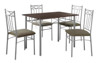 Monarch 5 Piece 40" Rectangular Metal Framed Table and Chairs Dining Set - Cappuccino / Silver(m-1)