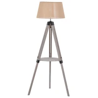 HOMCOM Multifunctional Floor Lamp with Shelf Height Adjustable Standing Lamp, Wood, and Beige(m-7)