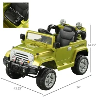 Aosom 12V Kids Battery Powered Off Road Truck with Remote Control Speeds Lights MP3 LCD Power Indicator Adjustable Speed- Green(m-3)