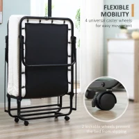 HOMCOM Rollaway Bed, Folding Bed with 4" Mattress, Portable Foldable Guest Bed with Memory Foam, Steel Frame and Wheels, White(m-7)