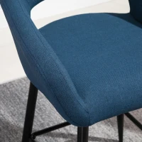 HOMCOM Modern Counter Height Barstool Linen Fabric Upholstered Chair with Footrest & Metal Legs, Blue(m-8)