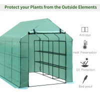 Outsunny Walk-in Greenhouse Plant Garden Hot House with 3 Tiers 18 Shelves, Roll-Up Zipper Door, Growing Shelter for Flowers, 8' x 6' x 7', Green(m-4)