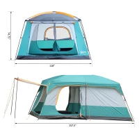 Outsunny Outdoor 3-Room Camping Tent For 10-12 W/ Build-in Bag, Lighting Hook, Carrying Bag(m-3)