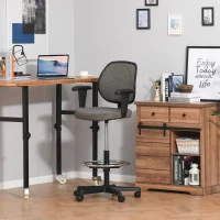 Vinsetto Ergonomic Tall Drafting Desk Chair with Adjustable Foot Ring, Armrest, and 360° Swivel Wheels, Grey(m-2)