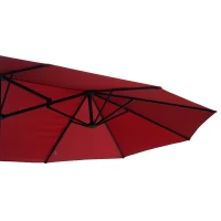Outsunny 15ft Outdoor Twin Patio Umbrella Garden Double-Sided Market Parasol Sun Shelter with Crank Wine Red(m-10)