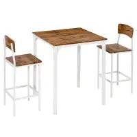 HOMCOM 3 Piece Industrial Counter Height Dining Table Set, Bar Table & Chairs with Steel Legs & Footrests, White(m-1)