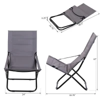 Outsunny Beach Chair Portable Ergonomic w/ Armrest Grey(m-3)