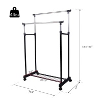 HOMCOM Heavy Duty Double Rail Clothes Rack Clothing Garment Rack with Wheels and Bottom Shelf(m-3)